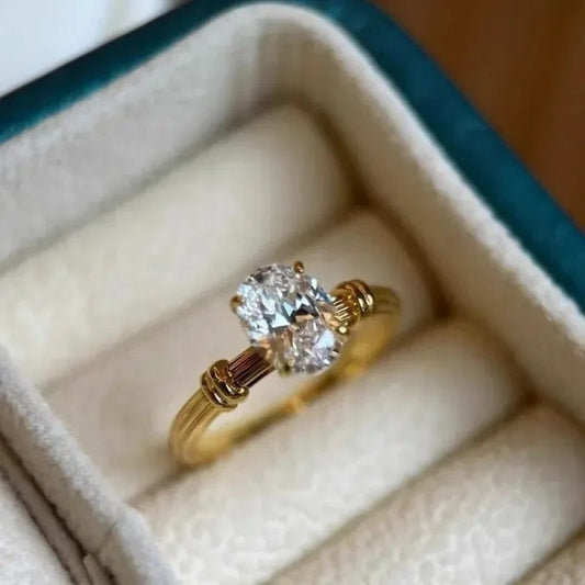 Vintage Gold & Silver Oval Line Knot Shiny Gemstone Adjustable Ring-Lydieannejewelry