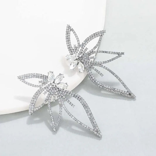 Silver Sparkling Rhinestone Crystal Butterfly Earrings-Lydieannejewelry