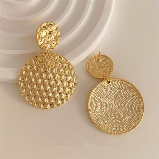 Vintage Gold Honeycomb Textured Drop Earrings-Lydieannejewelry