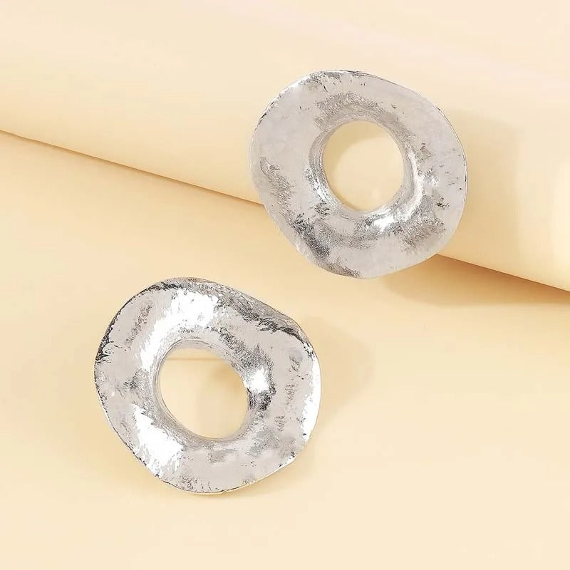 Silver Sculptural Unique Open-Circle Earrings-Lydieannejewelry