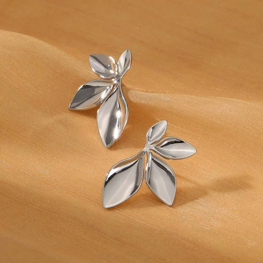 Vintage Silver Floral-Inspired Leaf Earrings-Lydieannejewelry