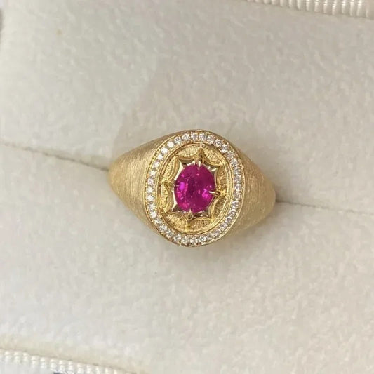 Vintage Gold & Ruby Oval Centerpiece Adjustable Ring-Lydieannejewelry