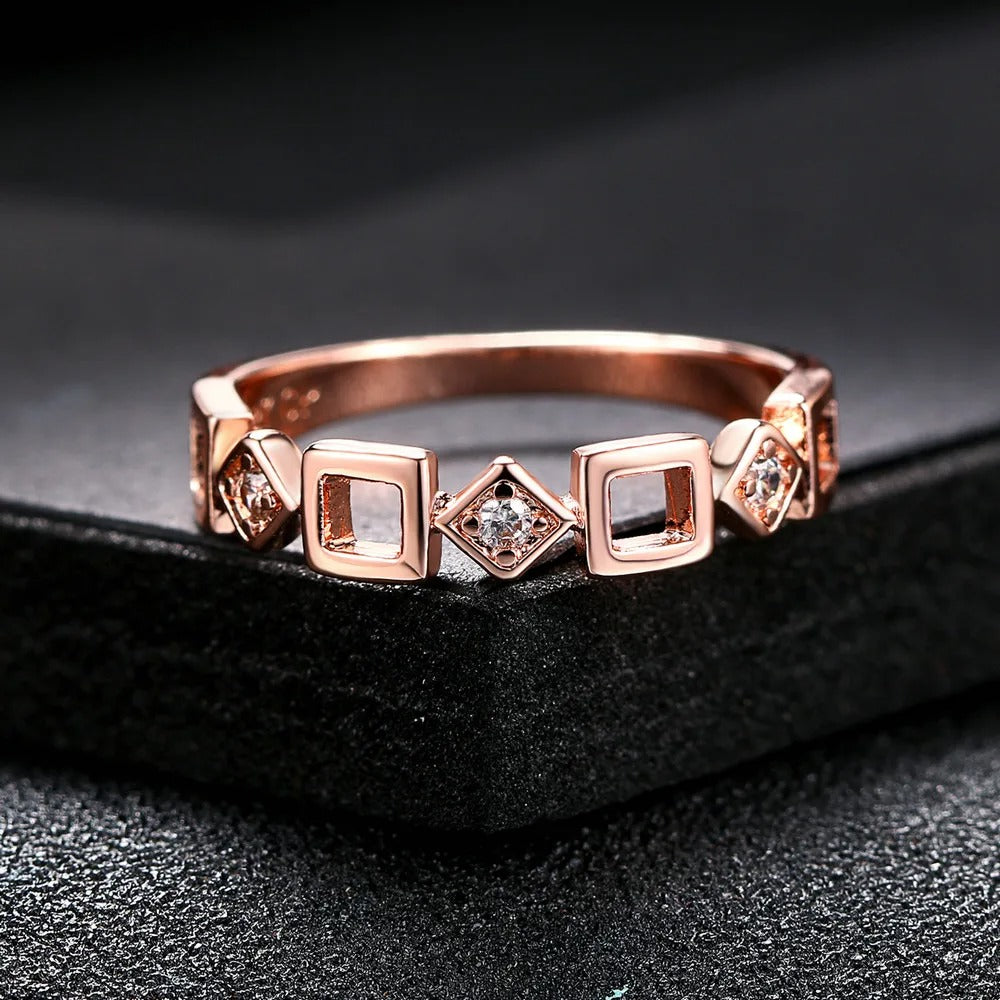 Vintage Rose Gold Unique Geometric Crystal Design Ring-Lydieannejewelry