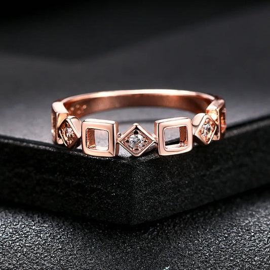 Vintage Rose Gold Unique Geometric Crystal Design Ring-Lydieannejewelry