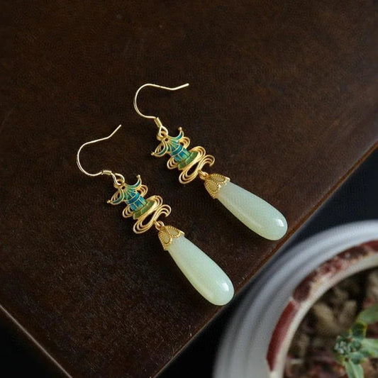 Classic Gold & Teal Drop Jade Earrings-Lydieannejewelry