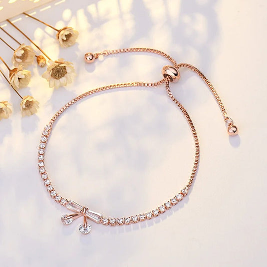 Classic Rose Gold Crystal Bow Adjustable Bracelet-Lydieannejewelry