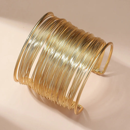 Gold Coil Wire Cuff Open Bracelet-Lydieannejewelry