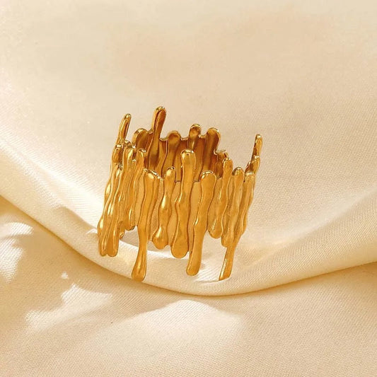 Vintage Gold Drip Flowing Sculpted Open Ring-Lydieannejewelry