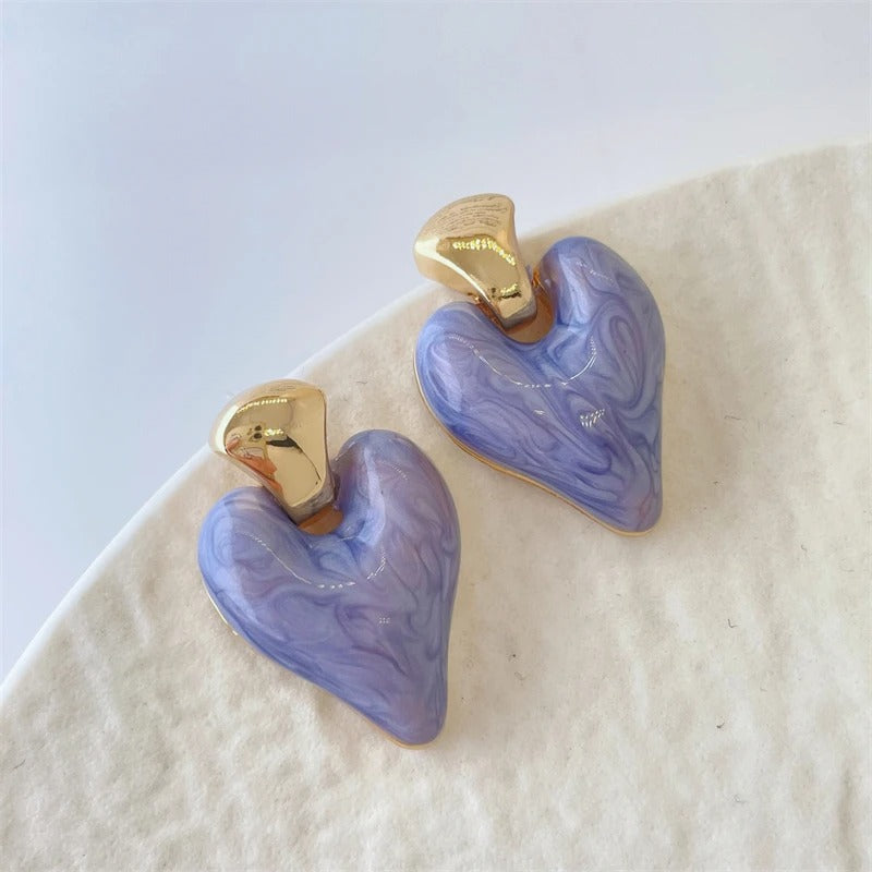 Vintage Gold Purple Heart Dangle Earrings-Lydieannejewelry