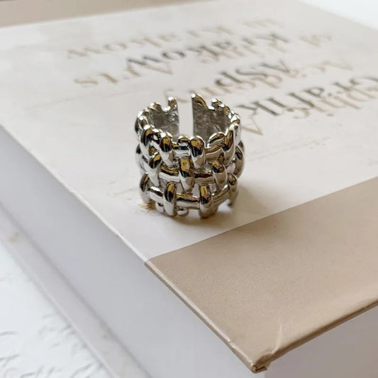 Silver Chain-Link Statement Unique Adjustable Ring-Lydieannejewelry