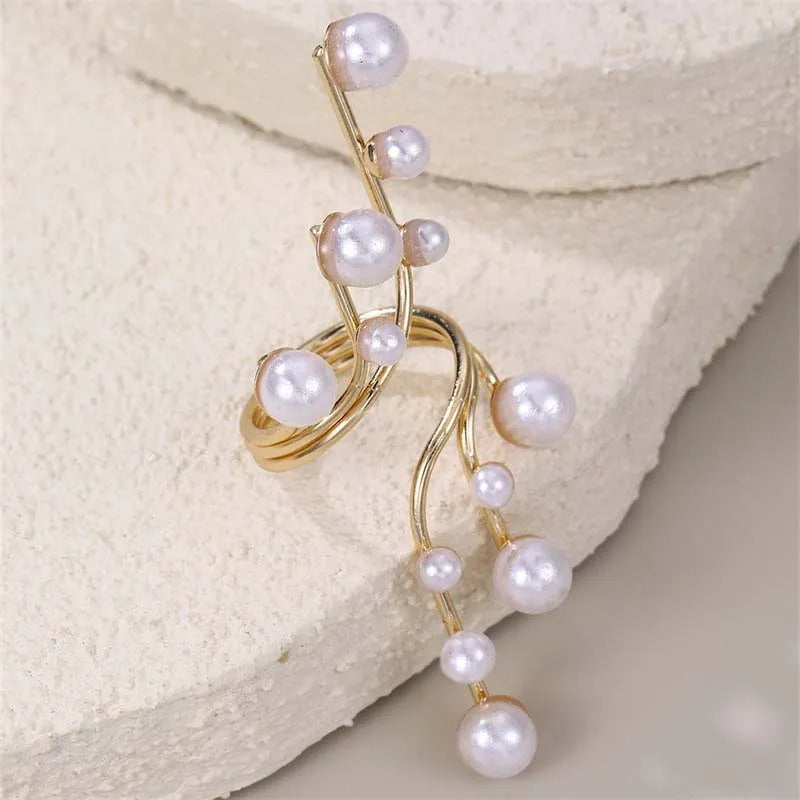 Vintage Gold & Pearl Cluster Open Ring-Lydieannejewelry