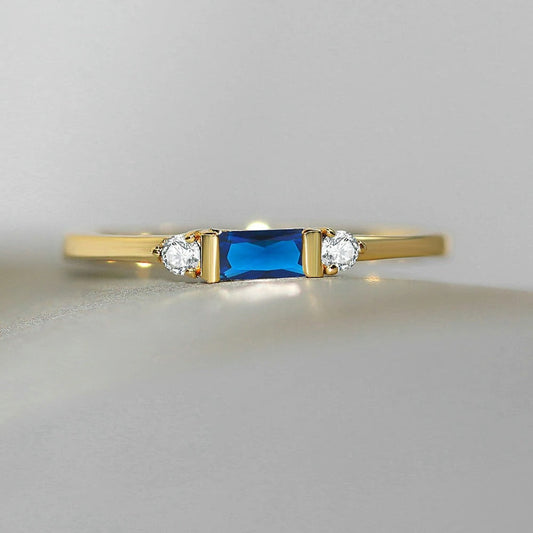 Gold Stunning Blue Center & Shimmering Ring-Lydieannejewelry