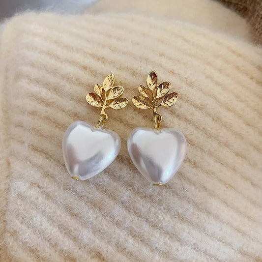 Vintage Gold Leaf Heart Earrings-Lydieannejewelry