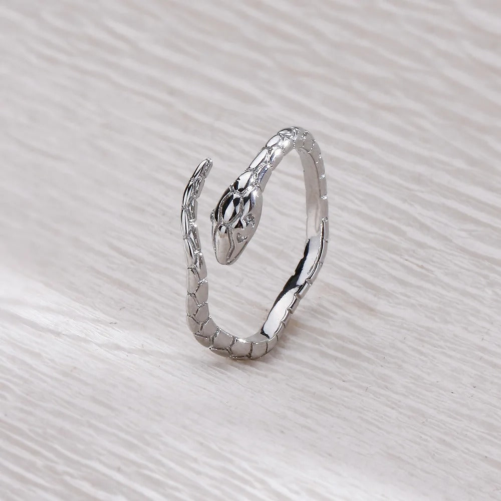 Timeless Silver Serpent Design Adjustable Ring-Lydieannejewelry