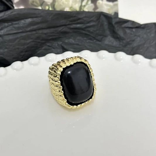 Vintage Gold Black Stone Adjustable Ring-Lydieannejewelry