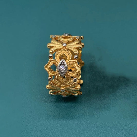 Classic Gold & Silver Marquise Floral Adjustable Ring-Lydieannejewelry