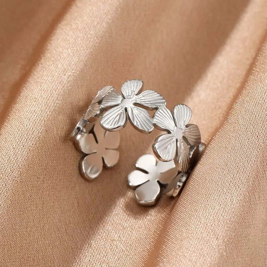 Vintage Silver Floral Pattern Open Ring-Lydieannejewelry