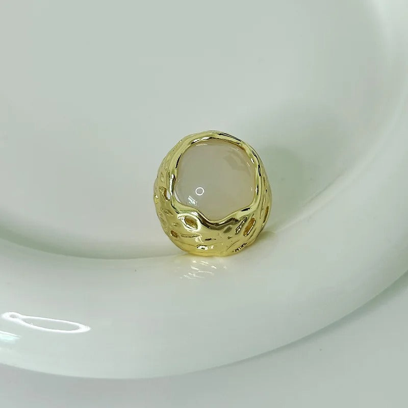 Gold & Soft Beige Stone Textured Band Adjustable Ring-Lydieannejewelry