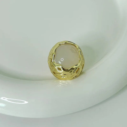 Gold & Soft Beige Stone Textured Band Adjustable Ring-Lydieannejewelry