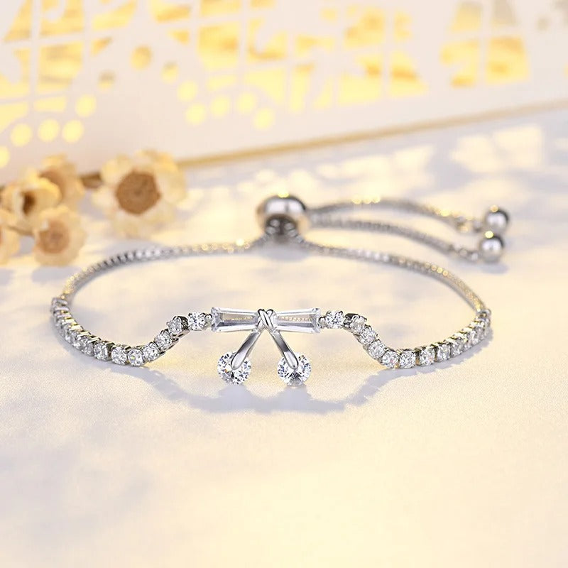 Vintage Silver Crystal Bow & Drop Pendant Bracelet-Lydieannejewelry