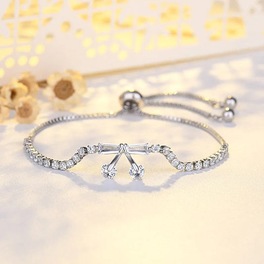 Vintage Silver Crystal Bow & Drop Pendant Bracelet-Lydieannejewelry