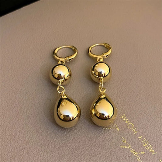 Classic Gold Teardrop Shape & Ball Accent Earrings-Lydieannejewelry