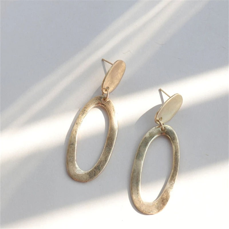 Classic Gold Oval Dangle Earrings-Lydieannejewelry