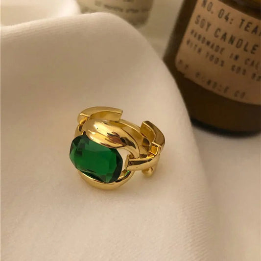 Vintage Gold Green Gemstone Adjustable Ring-Lydieannejewelry