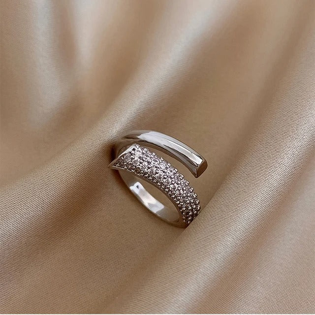 Silver Pave Sparkling Crystal Band Adjustable Ring-Lydieannejewelry