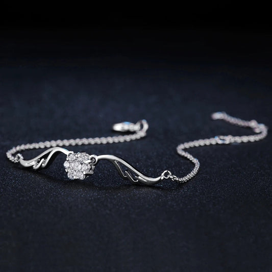 Vintage Silver Crystal Flower & Curved Design Bracelet-Lydieannejewelry