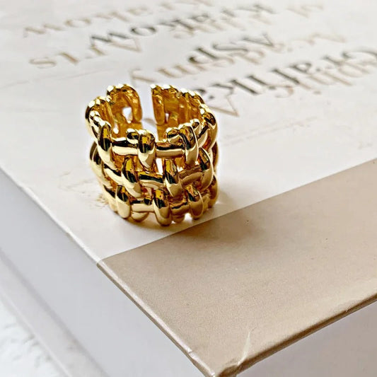 Gold Braided Statement Unique Adjustable Ring-Lydieannejewelry