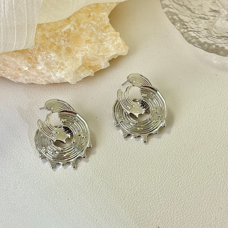 Vintage Silver Sculpted Swirl Earrings-Lydieannejewelry