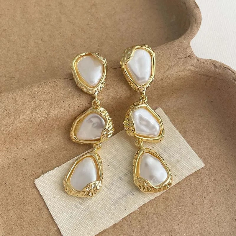 Gold Layered Pearlescent Triangular Design Earrings-Lydieannejewelry