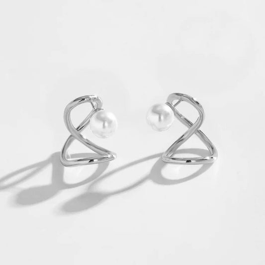 Silver Pearl Infinity Loop Earrings-Lydieannejewelry