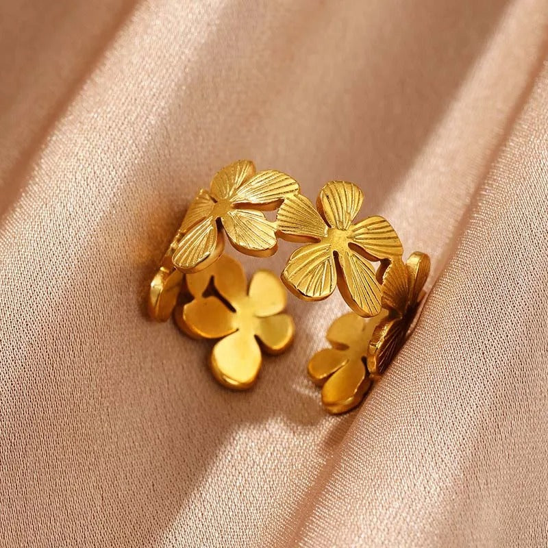 Vintage Gold Flower Pattern Open Ring-Lydieannejewelry