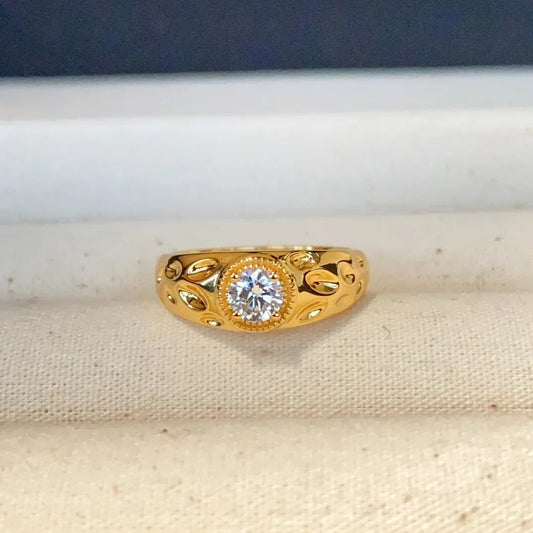 Timeless Gold & Diamond Round Wide Adjustable Ring-Lydieannejewelry
