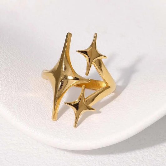 Gold Multi-Star Sculptural Adjustable Ring-Lydieannejewelry