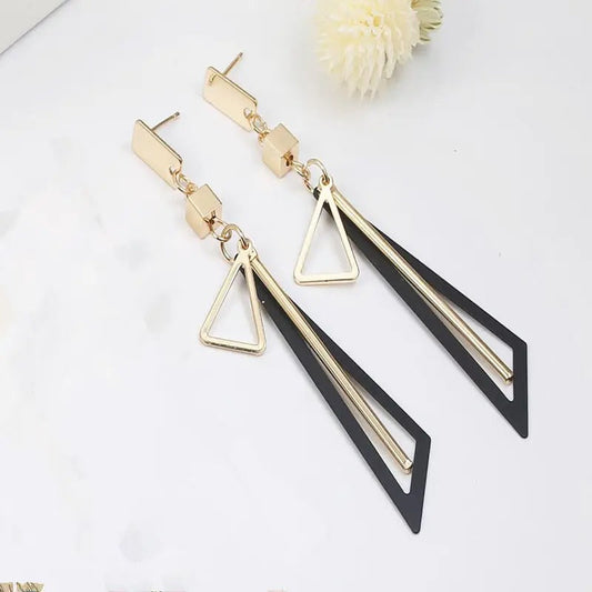 Vintage Black Triangle Bar Drop Earrings-Lydieannejewelry