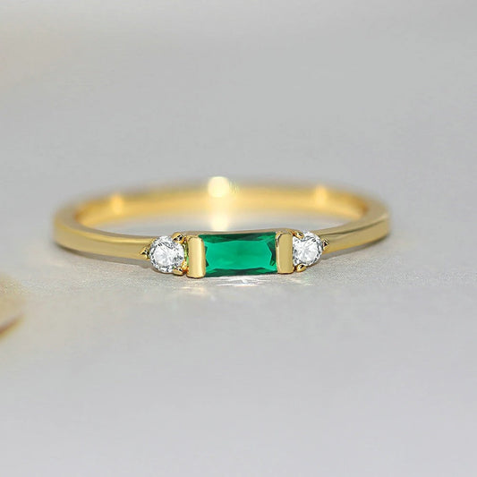 Classic Gold Green Stone & Radiant Ring-Lydieannejewelry