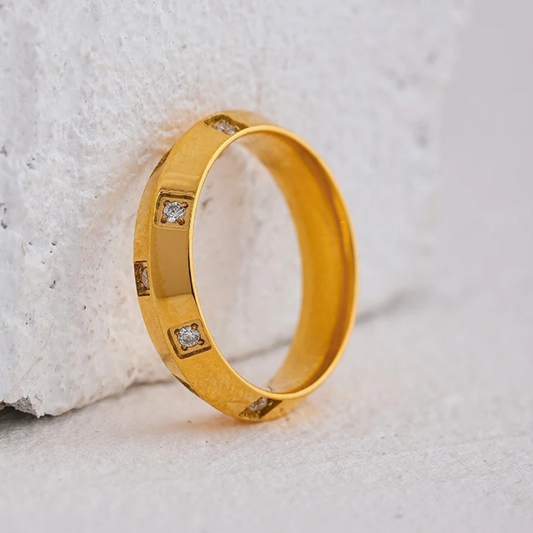 Classic Gold Crystal Band Ring-Lydieannejewelry