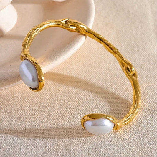 Vintage White Pearl Bangle Bracelet-Lydieannejewelry