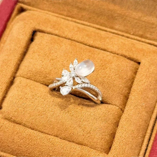 Classic Silver & White Moonstone Butterfly Adjustable Ring-Lydieannejewelry