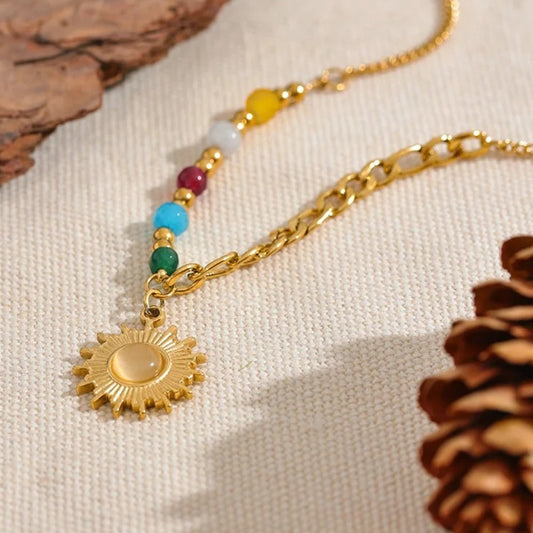 Vintage Multicolor Bead Sun Necklace-Lydieannejewelry