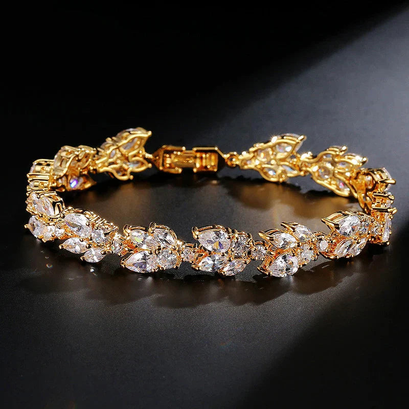 Vintage Gold Leaf Crystal Bracelet-Lydieannejewelry