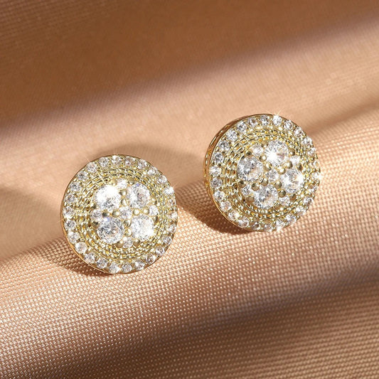 Classic Gold Round Crystal Stud Earrings-Lydieannejewelry