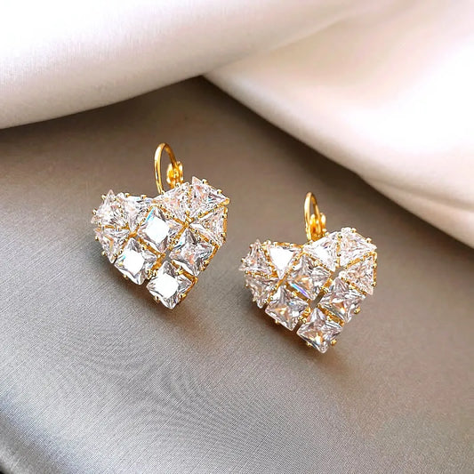 Vintage Gold Diamond-Shaped Heart Earrings-Lydieannejewelry