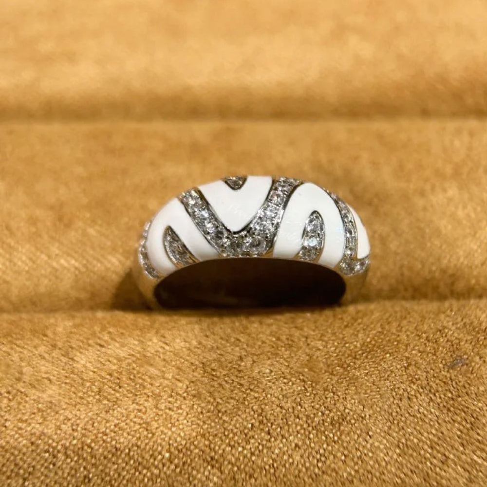 Vintage White & Silver Zigzag Adjustable Ring-Lydieannejewelry