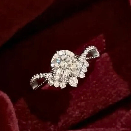 Classic Round-Cut Inlaid Diamond Crown Adjustable Ring-Lydieannejewelry