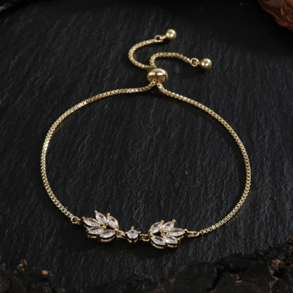 Gold Floral Leaf Adjustable Bracelet-Lydieannejewelry