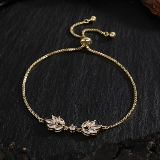 Gold Floral Leaf Adjustable Bracelet-Lydieannejewelry